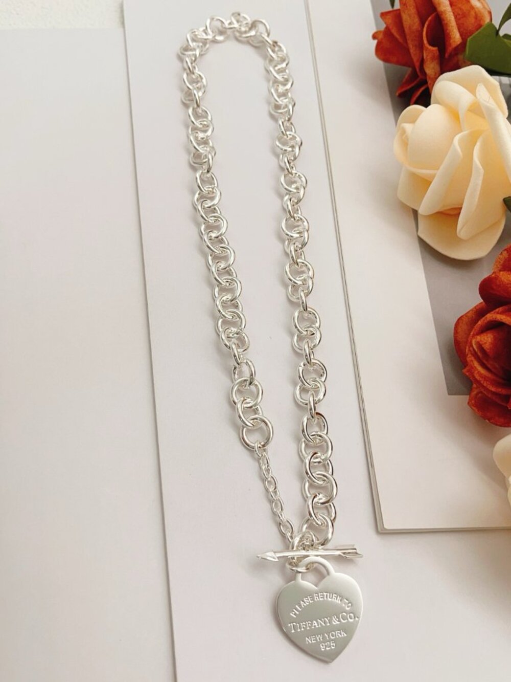 Tiffany Style Silver Smooth Arrow Clasp Necklace - Picture 3 of 6